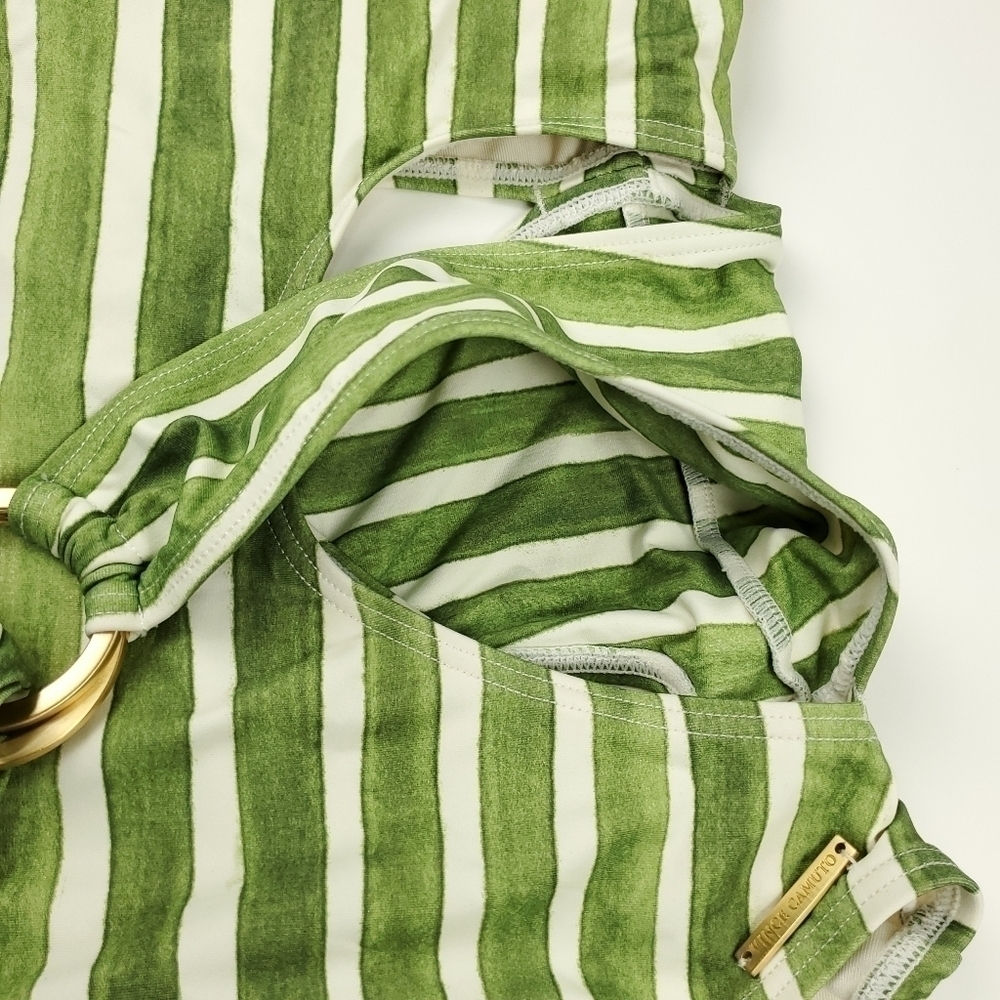 Vince Camuto Green Stripe Cutout Wrap Swimsuit - Picture 7 of 14